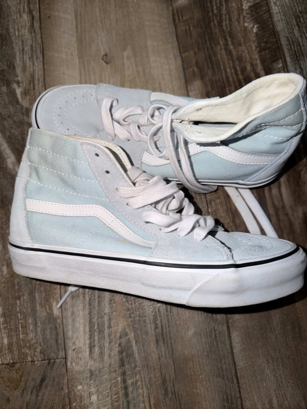 Vans Women’s High-Top Sneakers in Pale Blue and White
